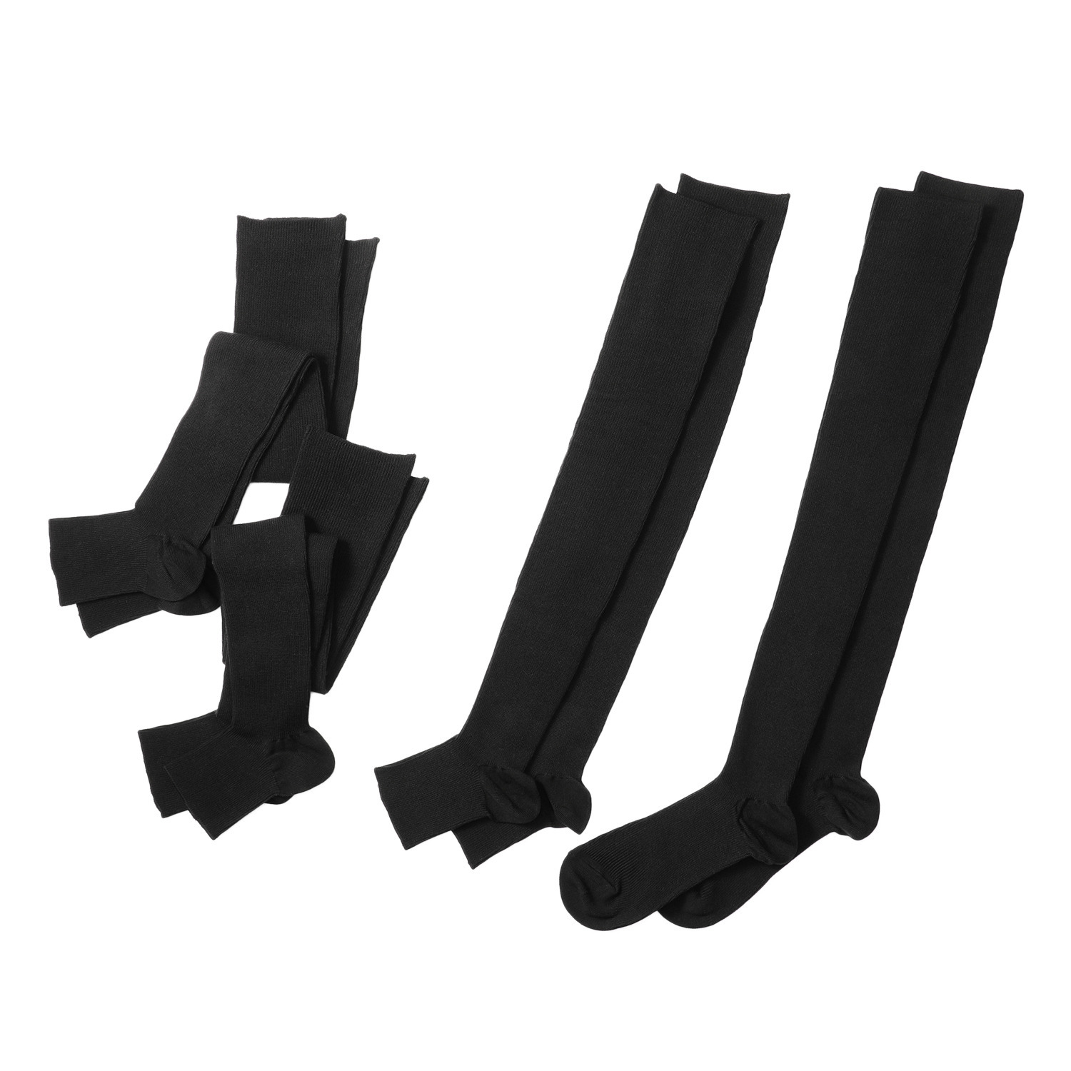 リオッサ 足首キュッ！ ひざ裏ゆったりの快適着圧 寝るときソックスＶ ブラック４足セット