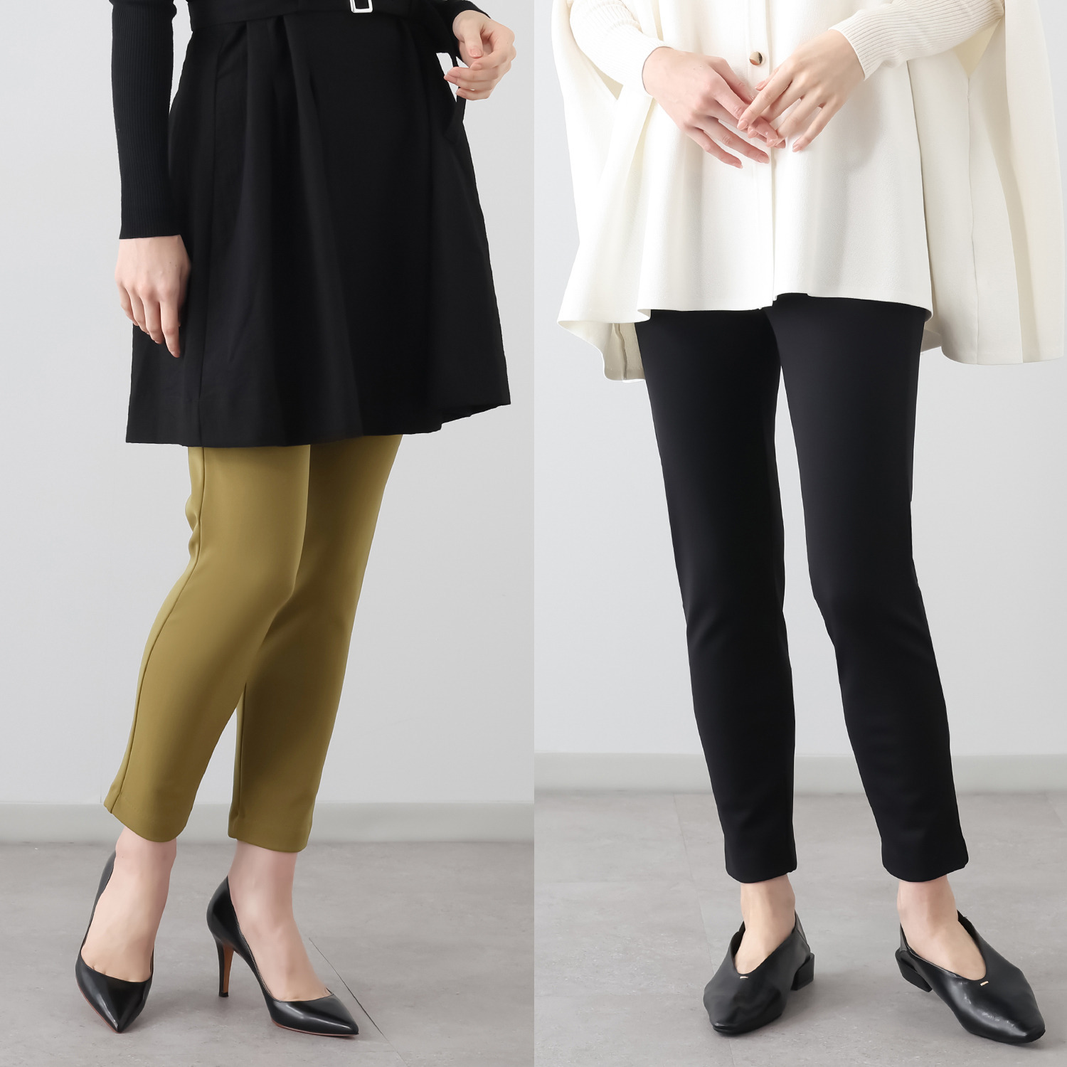 ピーツー ブラックと お好きなカラーが選べる！ キュプラ裏起毛 スリムパンツ２本セット ＜股下６４ｃｍ＞