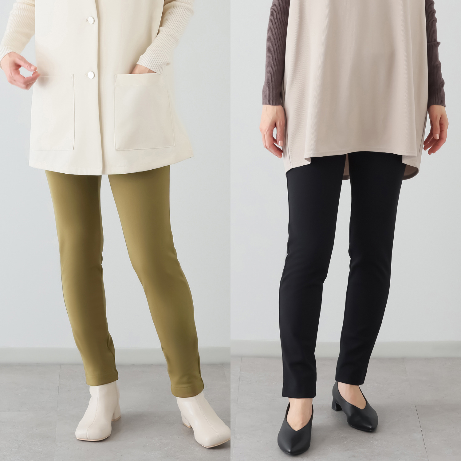 ピーツー ブラックと お好きなカラーが選べる！ キュプラ裏起毛 スリムパンツ２本セット ＜股下７２ｃｍ＞