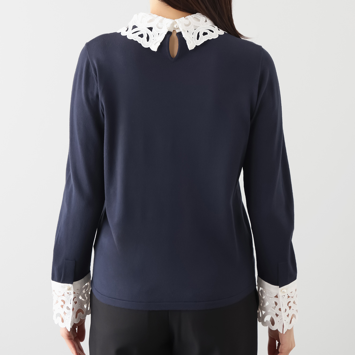 アペーナ バイカラー オリジナルレース アクセント ニットプルオーバー