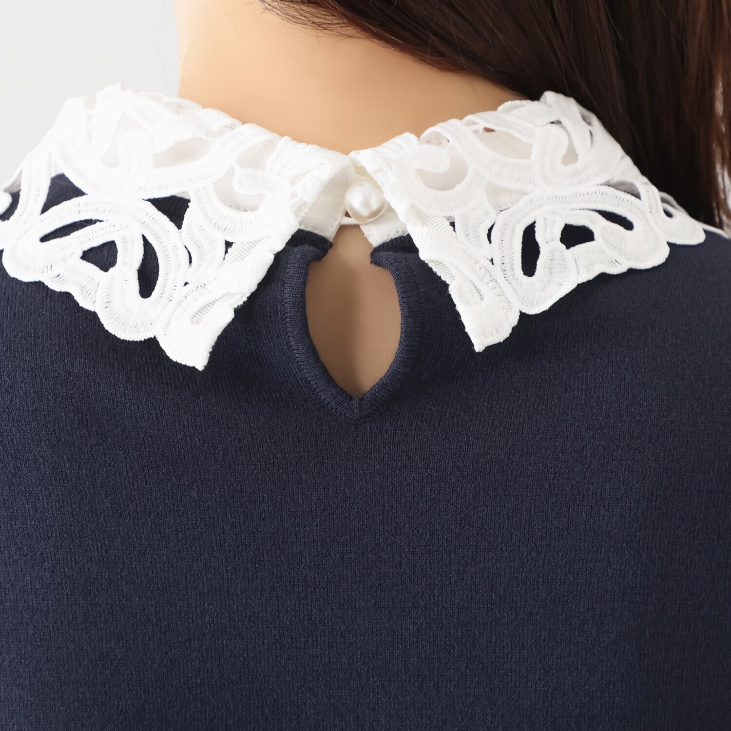 アペーナ バイカラー オリジナルレース アクセント ニットプルオーバー