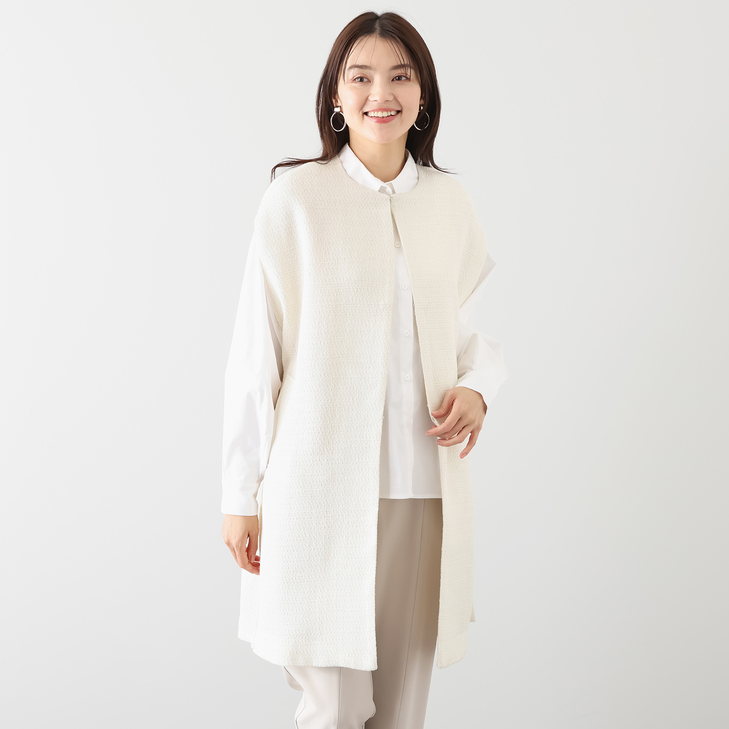 アペーナ 進化版 コクーンシルエット ツイードロングジレ