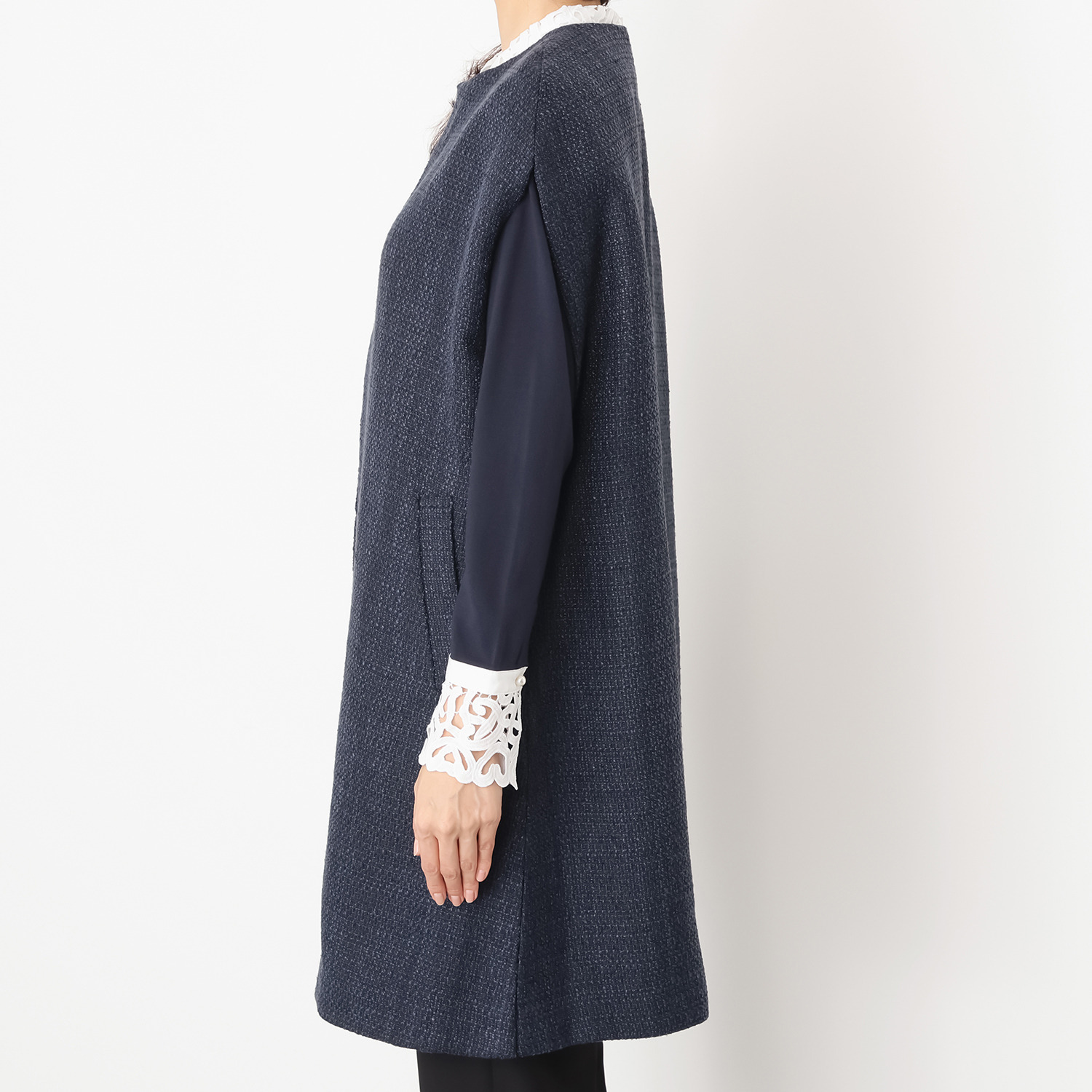 アペーナ 進化版 コクーンシルエット ツイードロングジレ