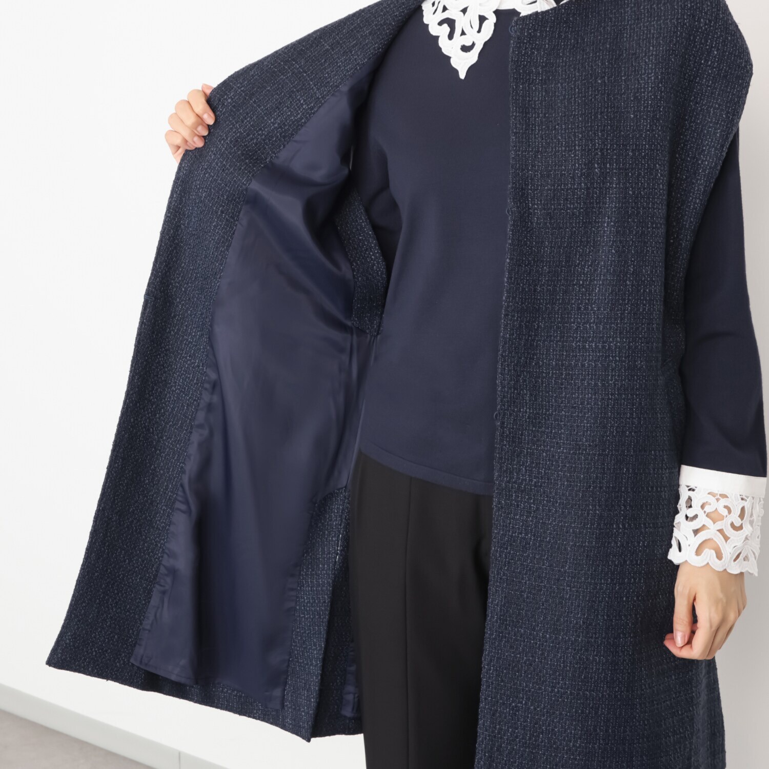 アペーナ 進化版 コクーンシルエット ツイードロングジレ