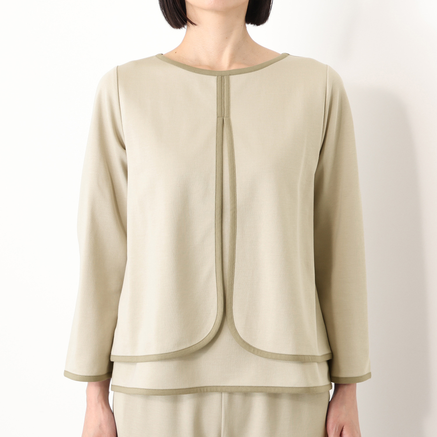 バーチ　ドゥエ コットンブレンドポンチ 配色アクセント アンサンブル風レイヤード プルオーバー