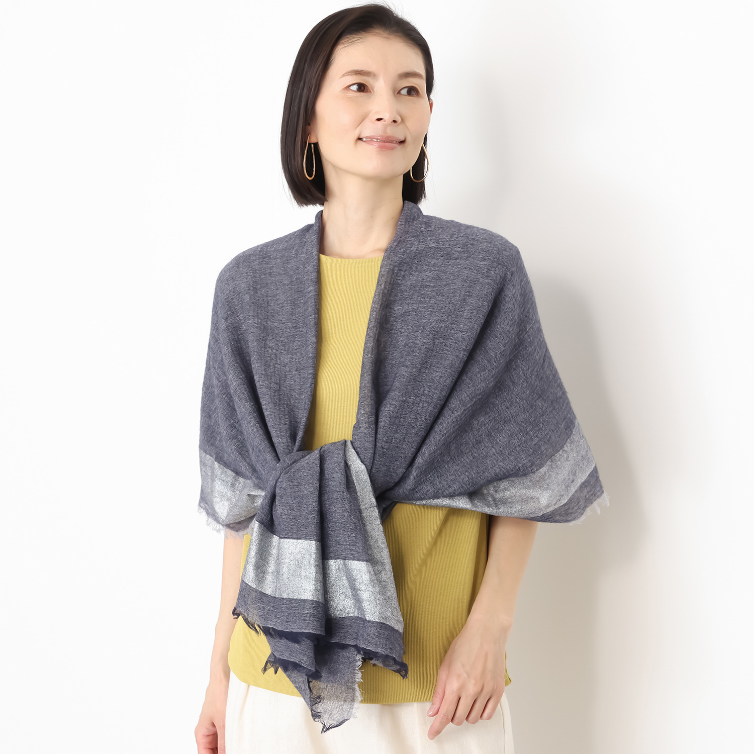 ティエドゥール 内モンゴル産 梳毛カシミヤ× コットンラミー 箔プリントストール