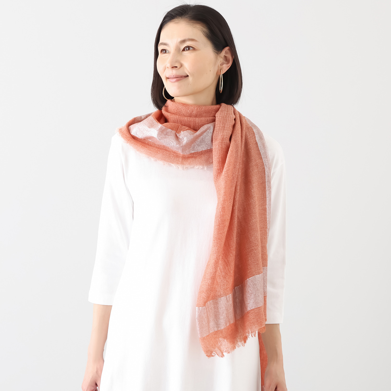 ティエドゥール 内モンゴル産 梳毛カシミヤ× コットンラミー 箔プリントストール