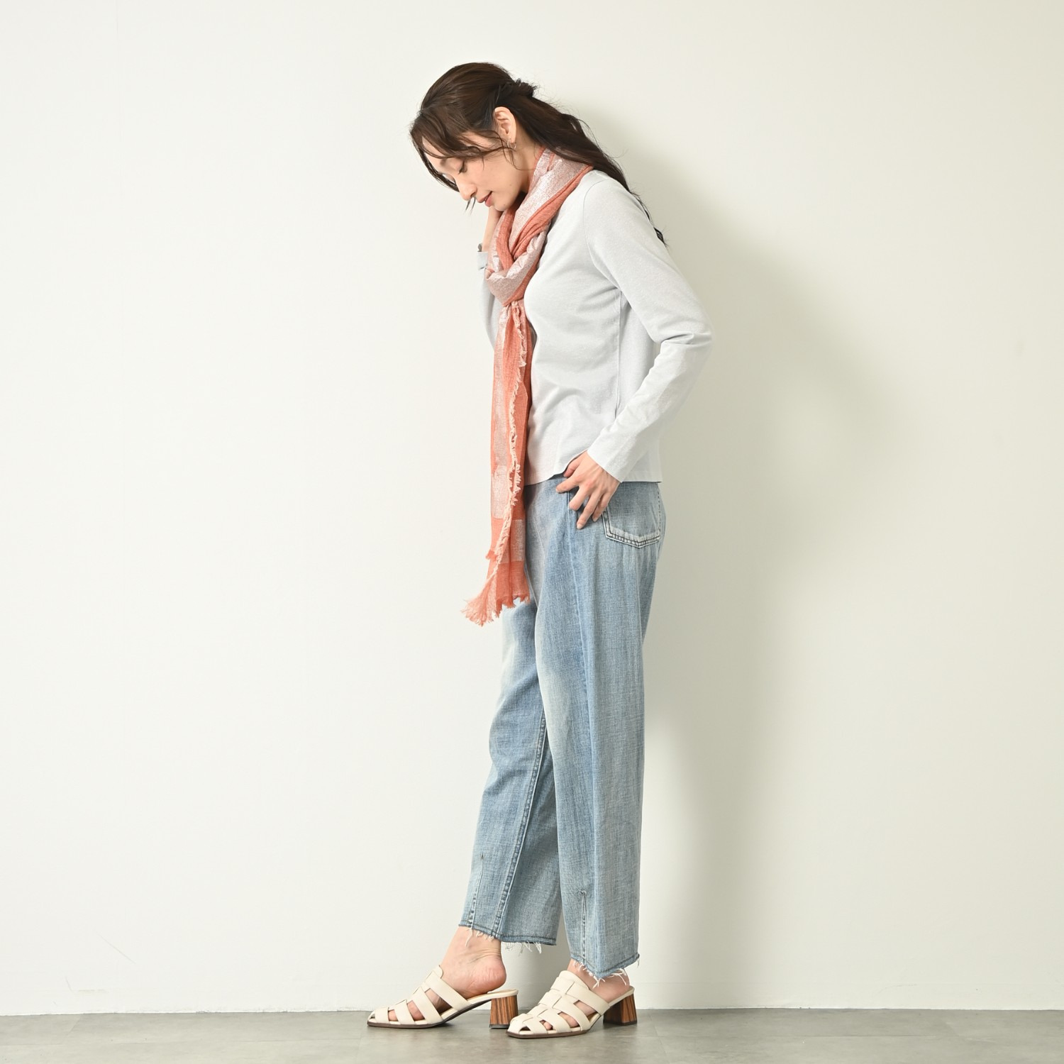 ティエドゥール 内モンゴル産 梳毛カシミヤ× コットンラミー 箔プリントストール