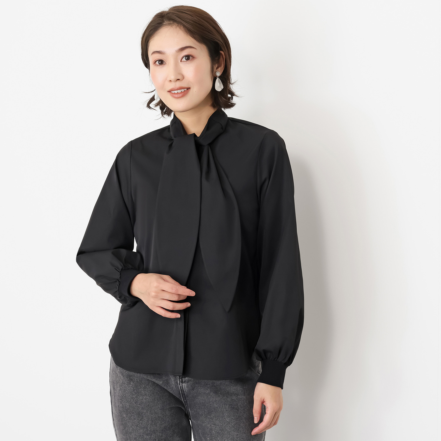 パルムミミ クリーミーツイル ボウタイシャツブラウス