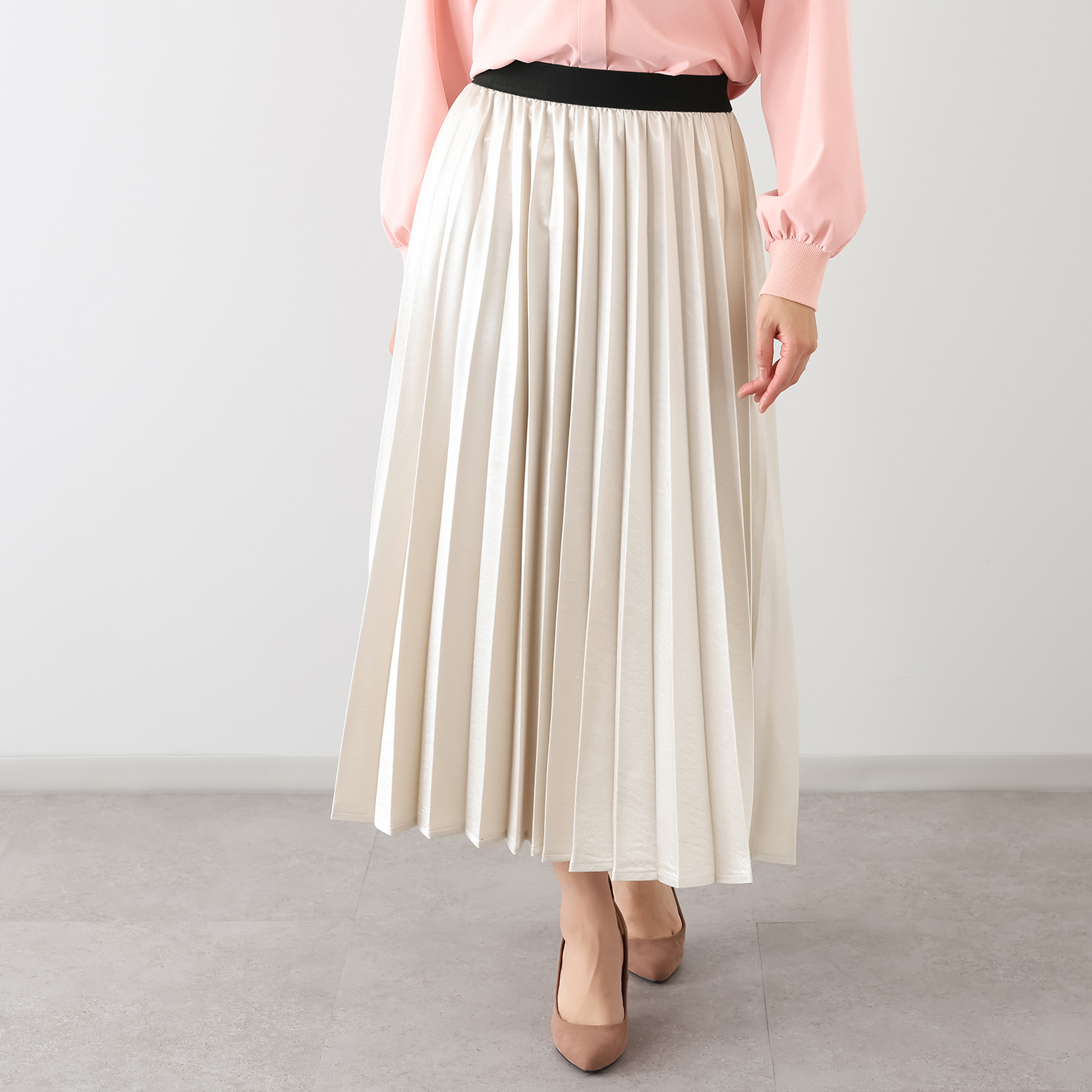 パルムミミ ヴィンテージ調サテン シャイニー素材 プリーツスカート