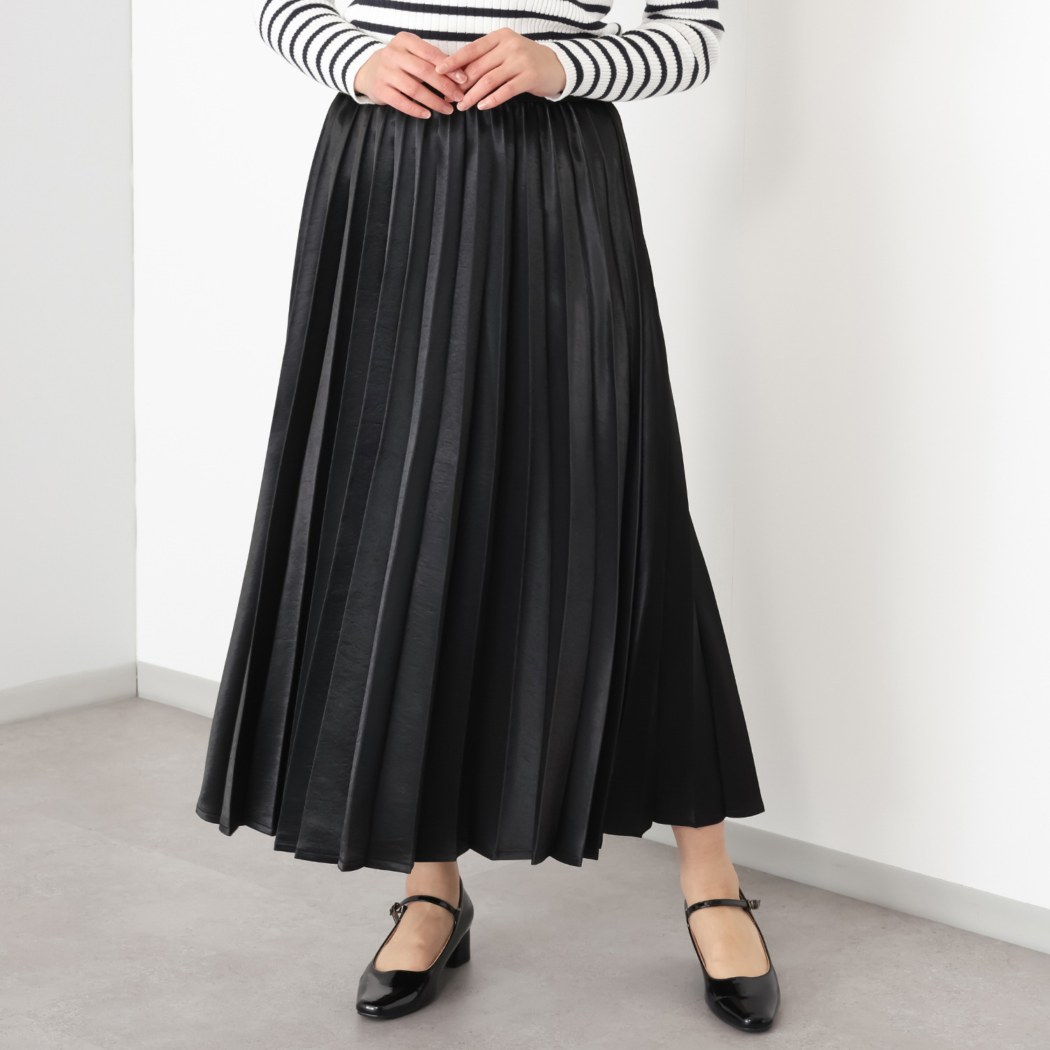 パルムミミ ヴィンテージ調サテン シャイニー素材 プリーツスカート