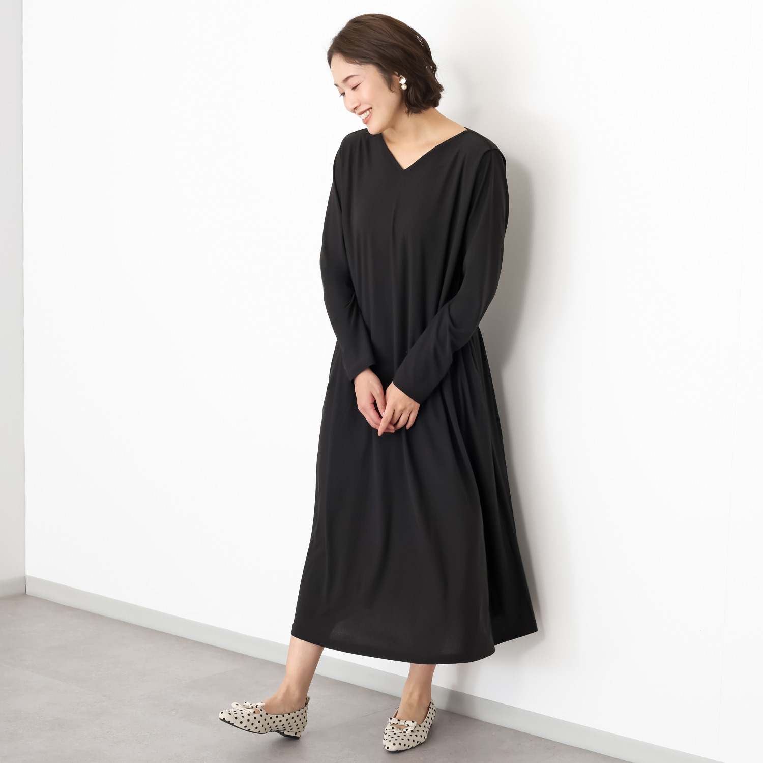 パルムミミ カットジョーゼット タックドレープ 前後２ウェイワンピース