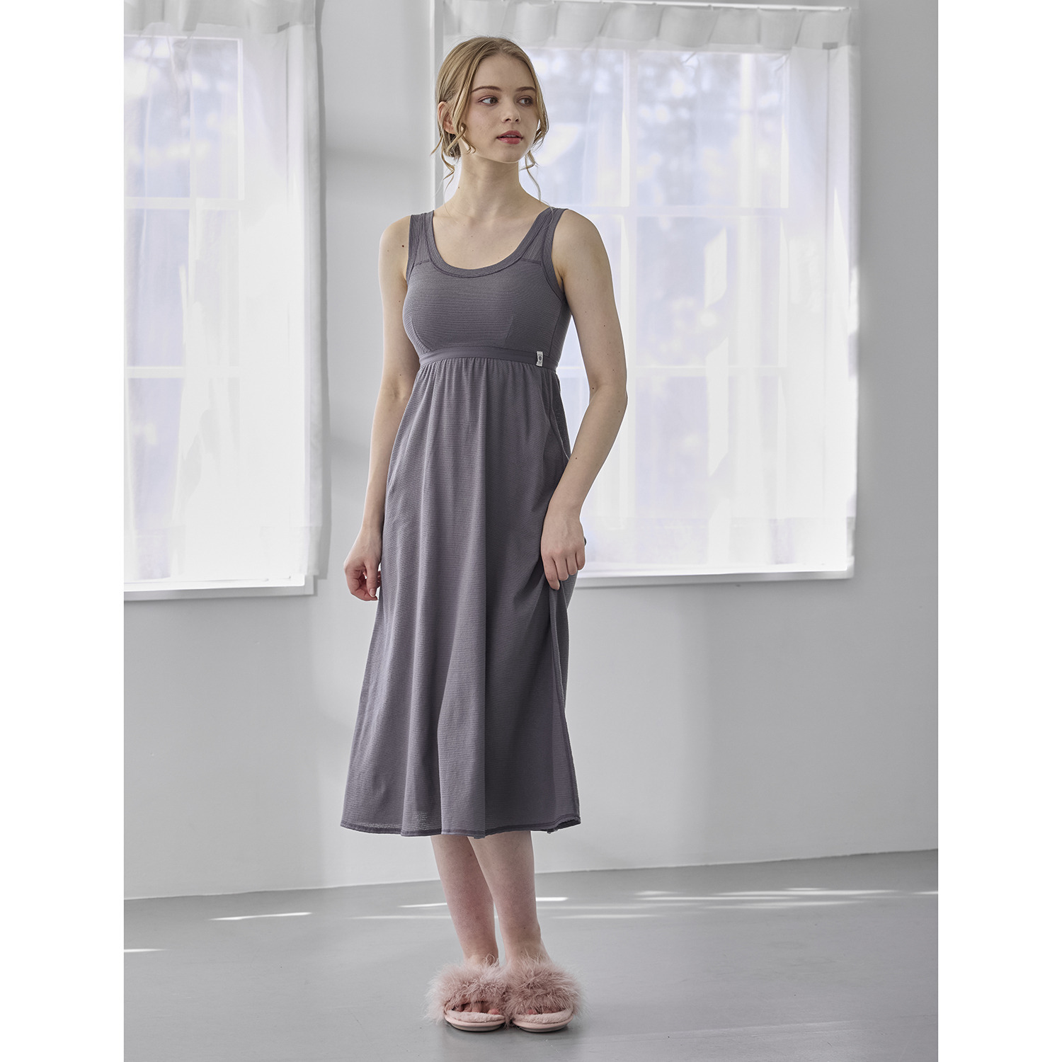 丸福ガーゼ 吸水速乾・抗菌防臭 オーガニックコットン混 カップ付ワンピース