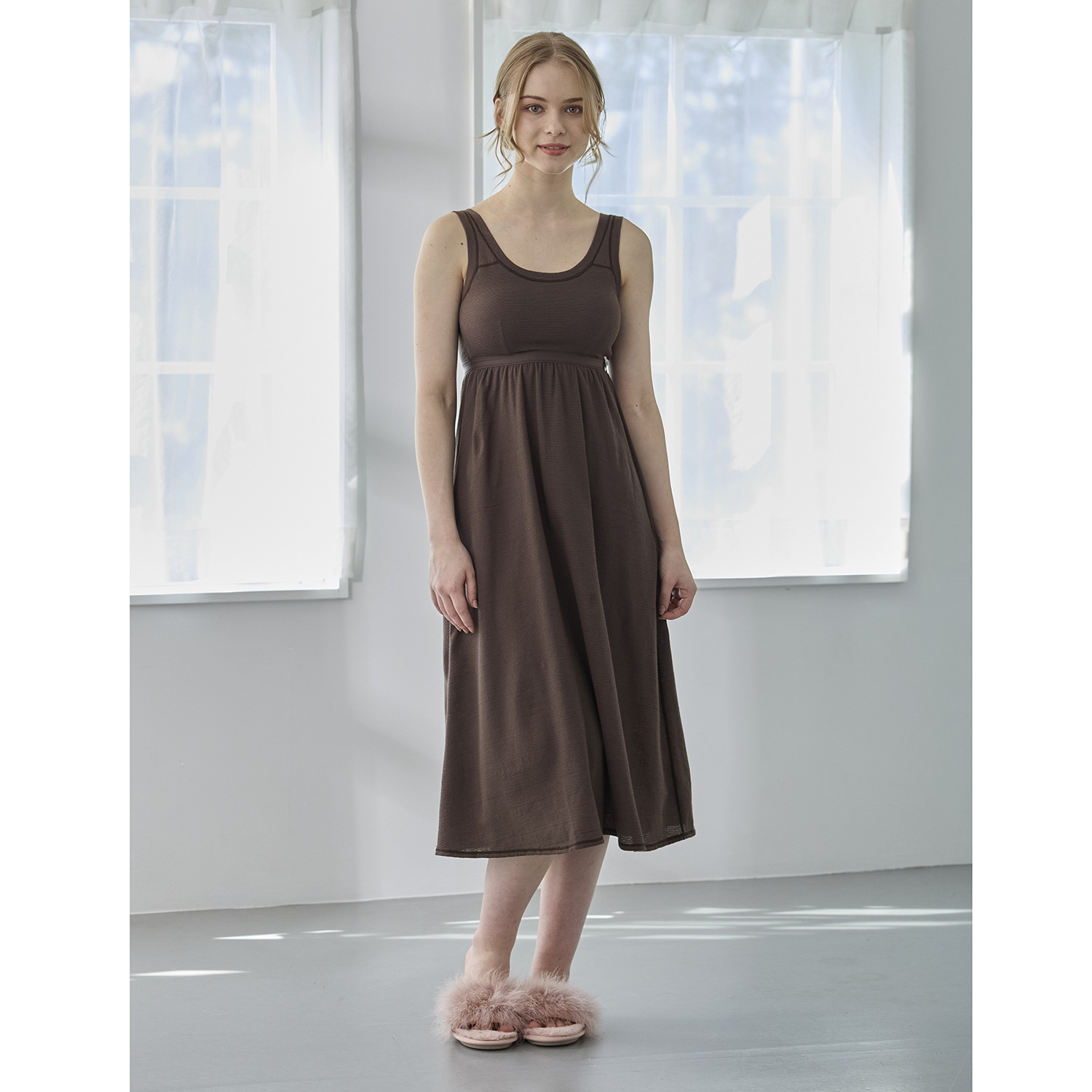 丸福ガーゼ 吸水速乾・抗菌防臭 オーガニックコットン混 カップ付ワンピース