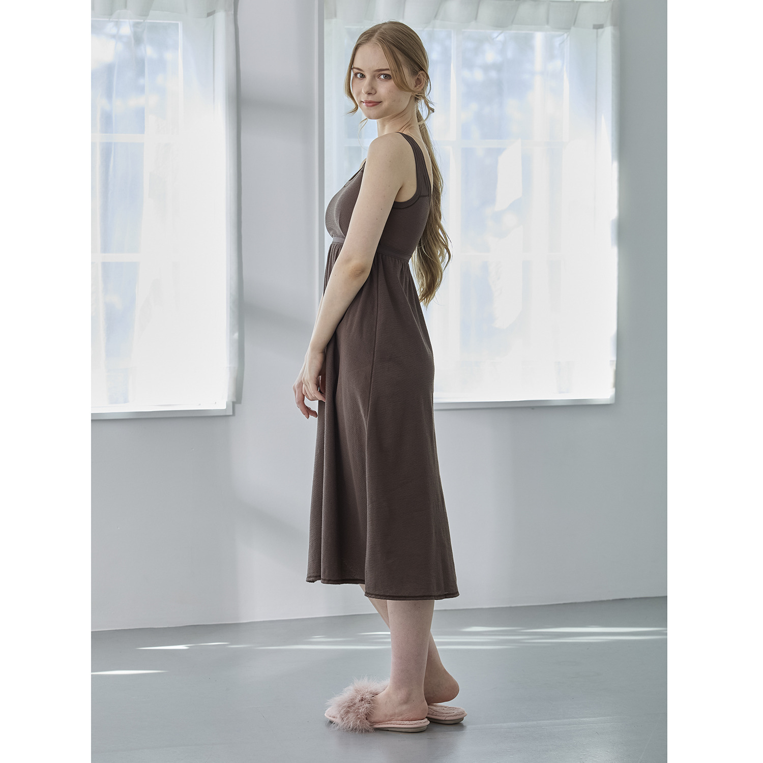 丸福ガーゼ 吸水速乾・抗菌防臭 オーガニックコットン混 カップ付ワンピース