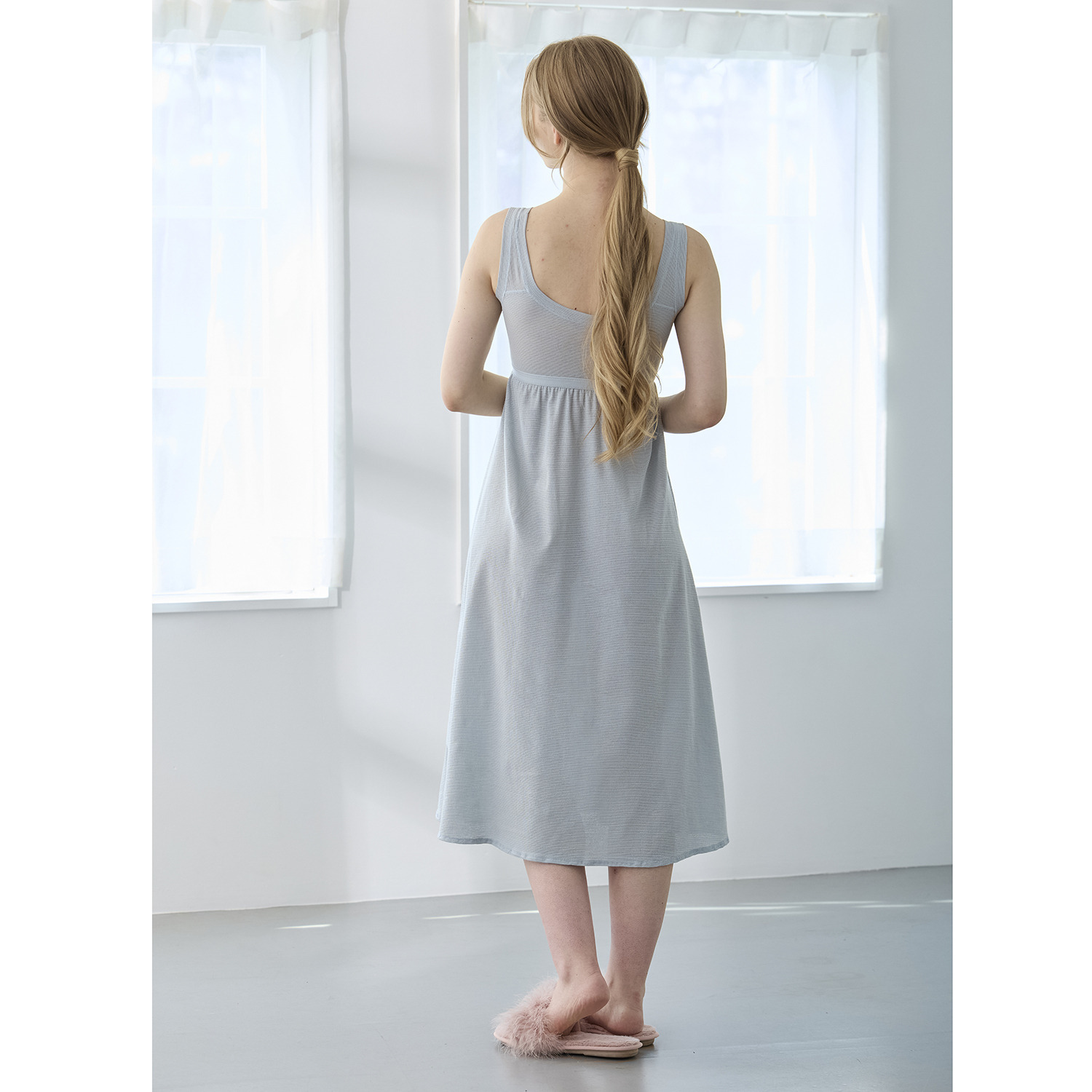 丸福ガーゼ 吸水速乾・抗菌防臭 オーガニックコットン混 カップ付ワンピース