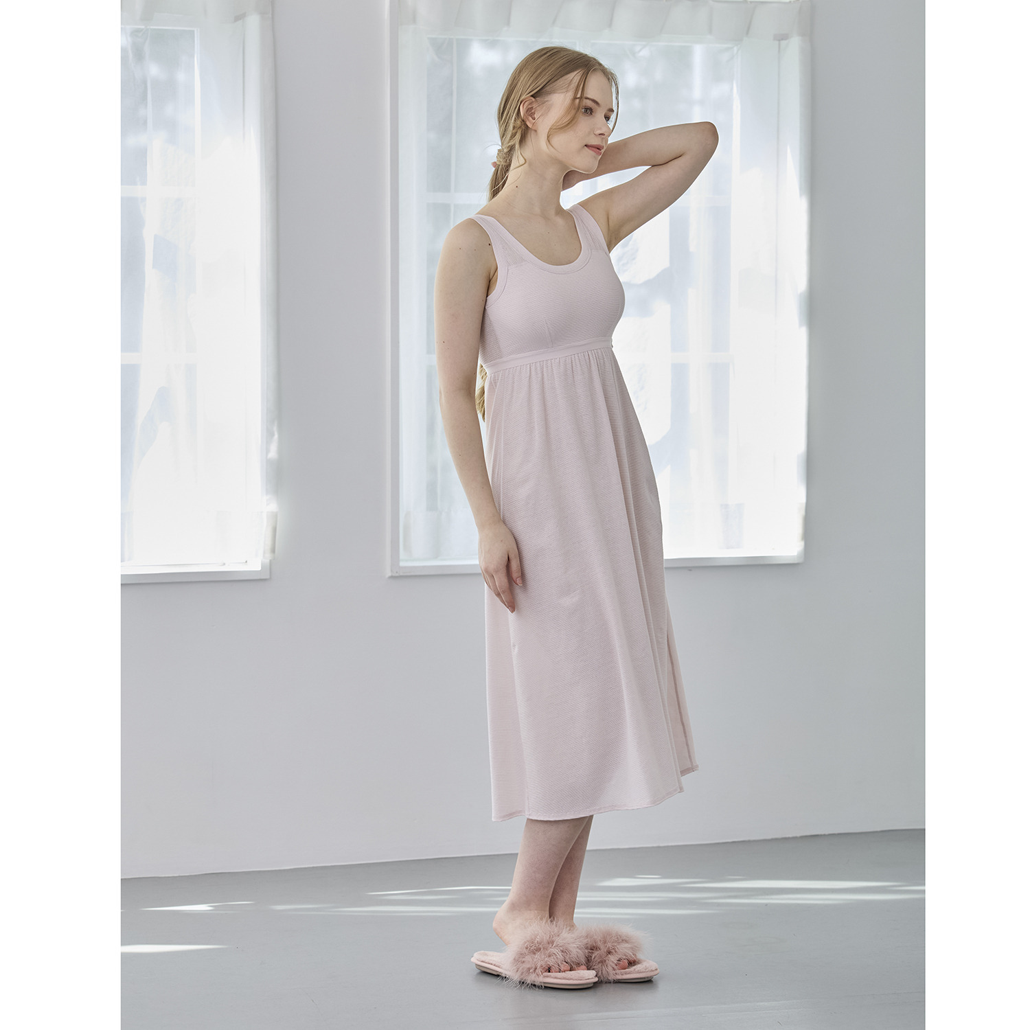 丸福ガーゼ 吸水速乾・抗菌防臭 オーガニックコットン混 カップ付ワンピース