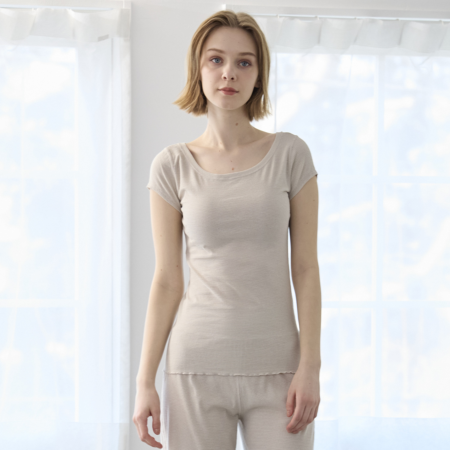 丸福ガーゼ 吸水速乾・抗菌防臭 オーガニックコットン混 フレンチスリーブインナー