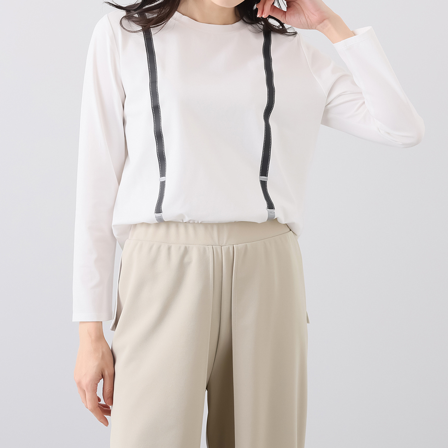 マイジュジュ ストレッチ天竺 サスペンダープリント プルオーバー