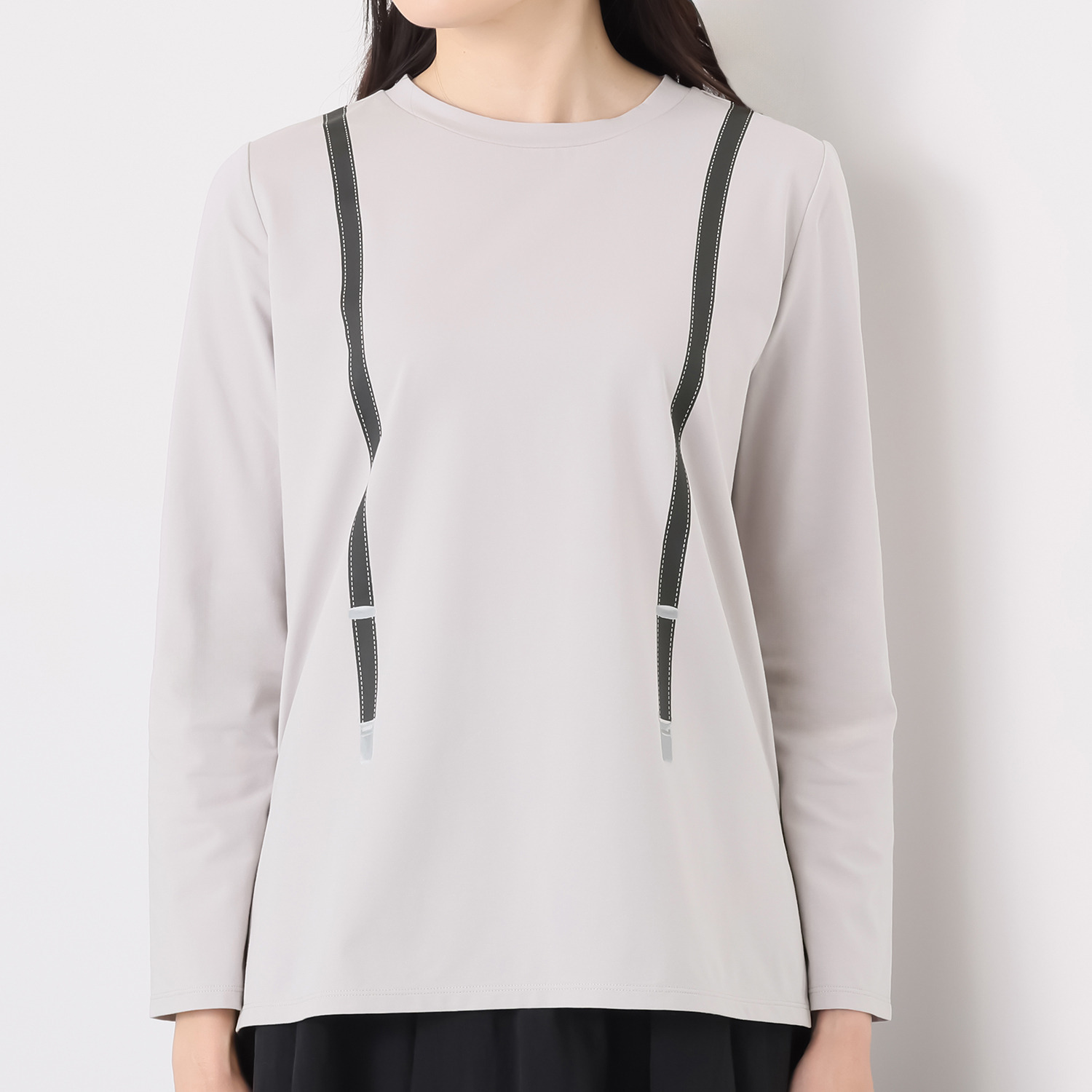 マイジュジュ ストレッチ天竺 サスペンダープリント プルオーバー