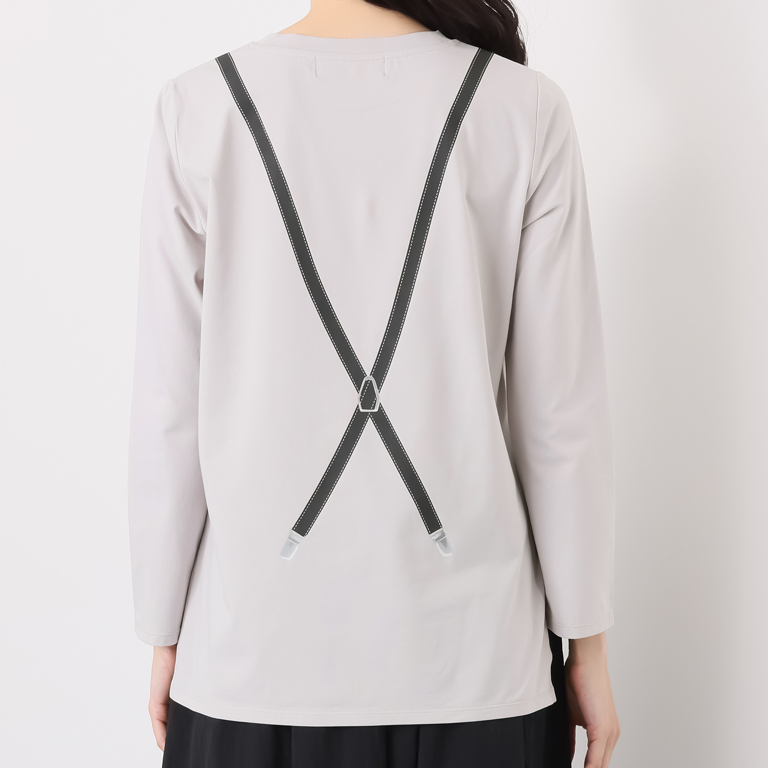 マイジュジュ ストレッチ天竺 サスペンダープリント プルオーバー