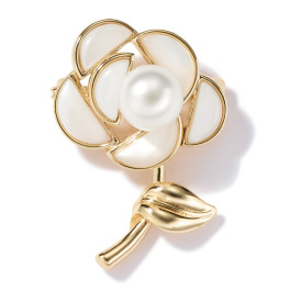 プレミアムパール 泉州の職人技 ９ｍｍＵＰ　貝パール＆ マザーオブパール ホワイトローズ ブローチ