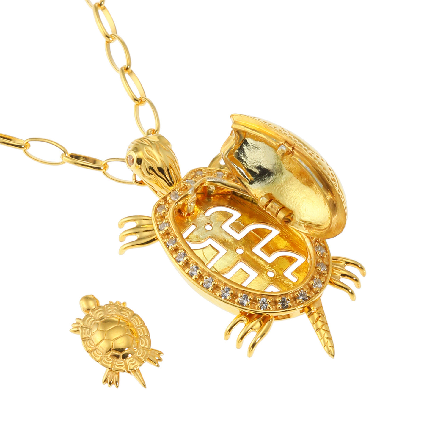 フルーフ シルバー ホワイトサファイア 亀モティーフペンダント