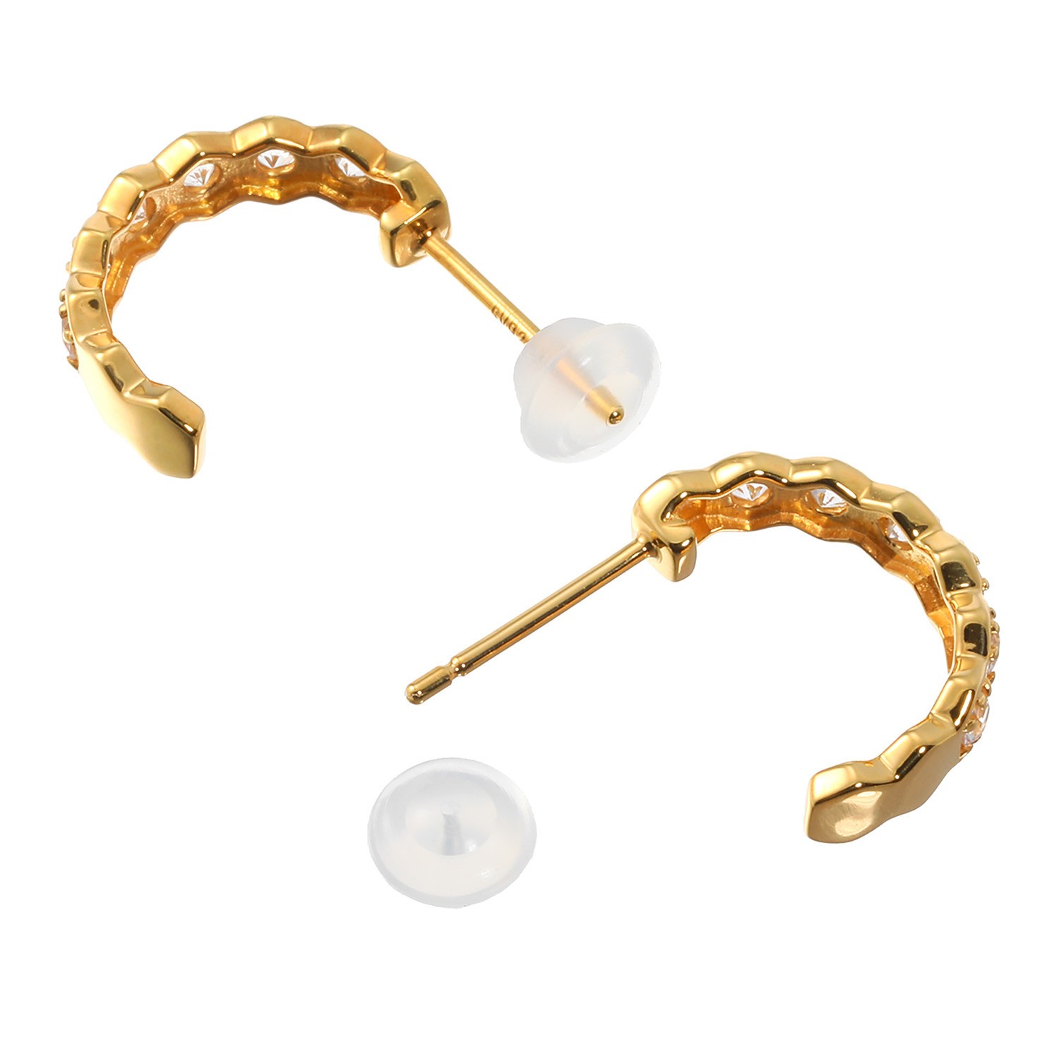 フルーフ シルバー ホワイトサファイア ハニカムデザイン ピアス