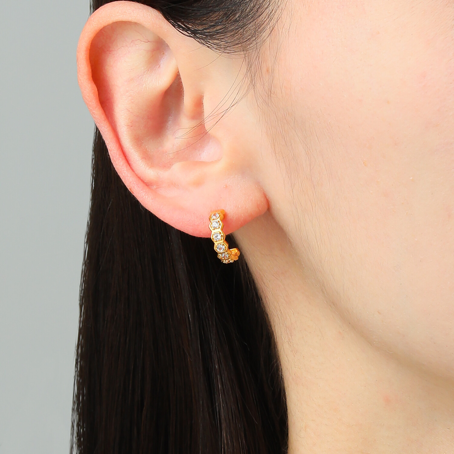 フルーフ シルバー ホワイトサファイア ハニカムデザイン ピアス