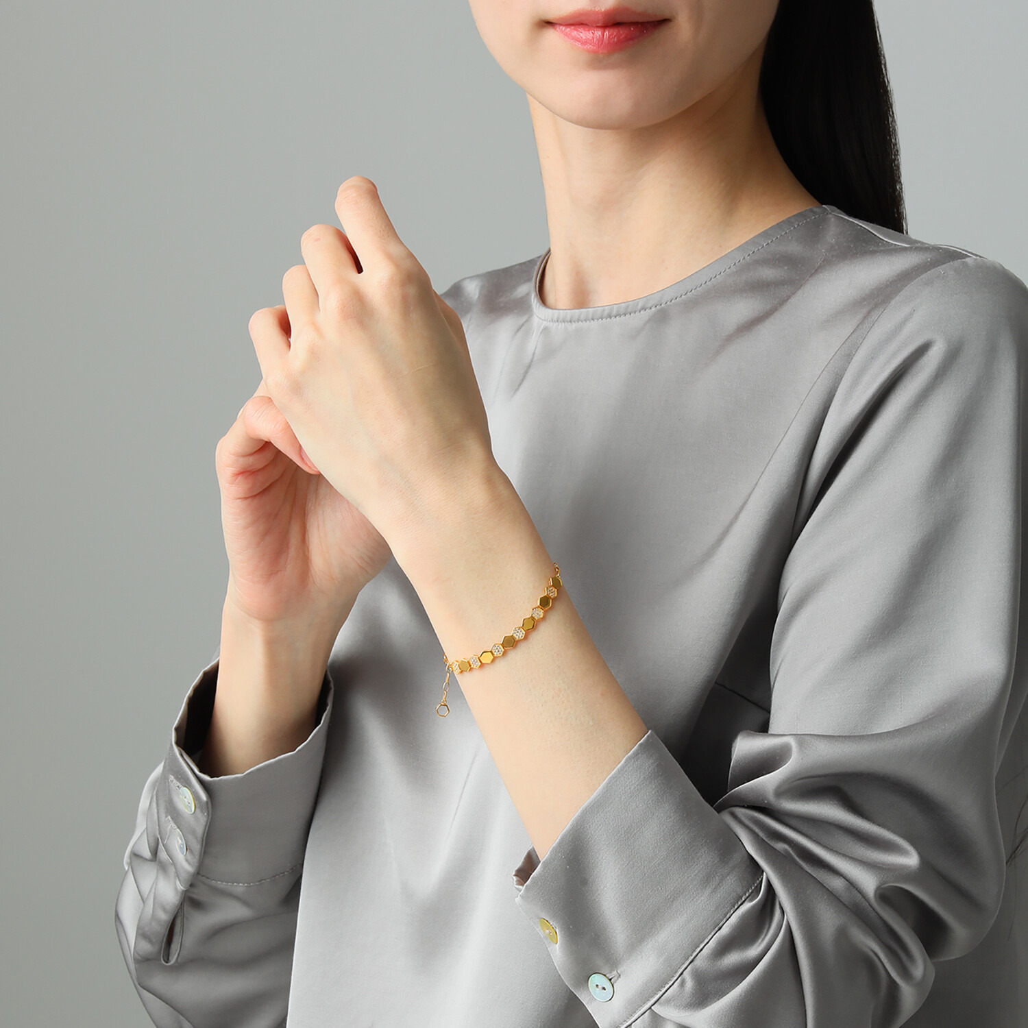 フルーフ シルバー ホワイトサファイア ハニカムデザイン ブレスレット