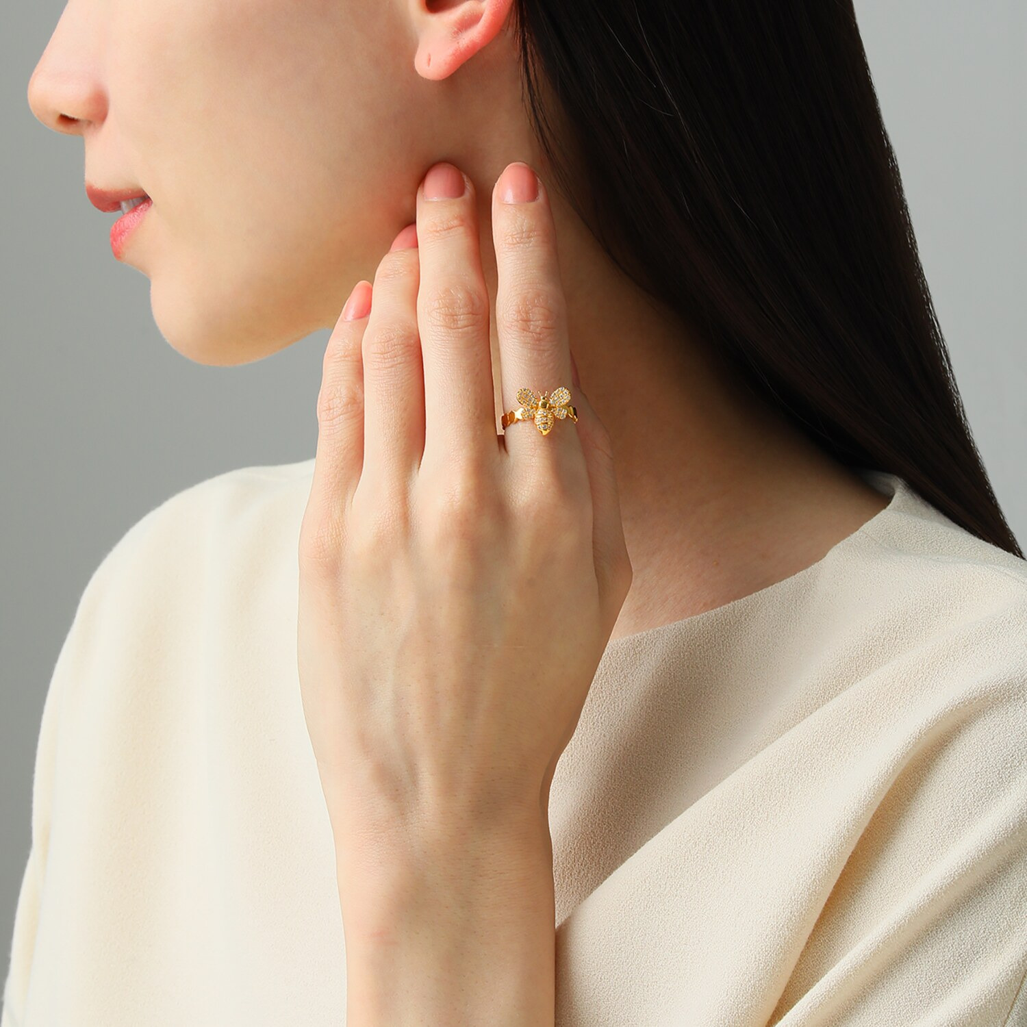 フルーフ シルバー ホワイトサファイア ハニカムデザイン リング