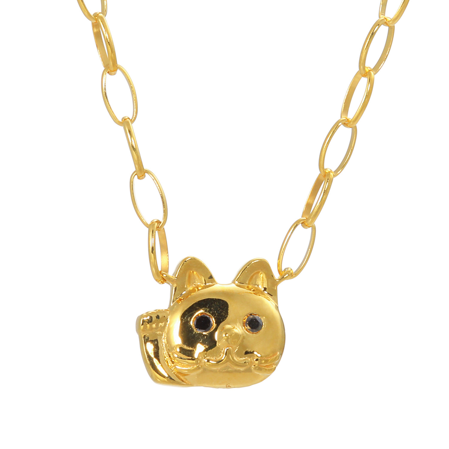 フルーフ シルバー ブラックダイヤモンド＆ ホワイトサファイア 招き猫モティーフ リバーシブルネックレス