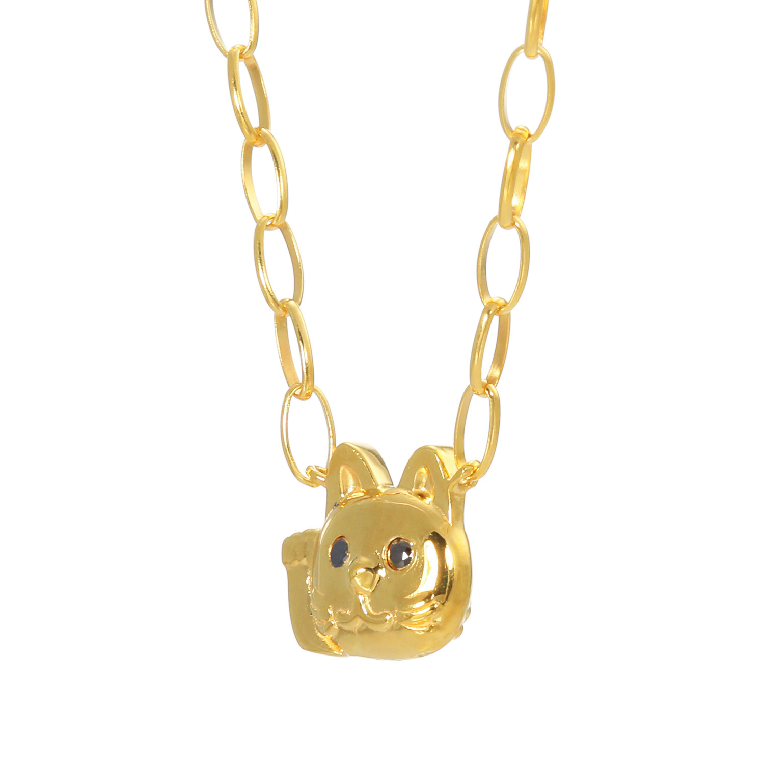 フルーフ シルバー ブラックダイヤモンド＆ ホワイトサファイア 招き猫モティーフ リバーシブルネックレス