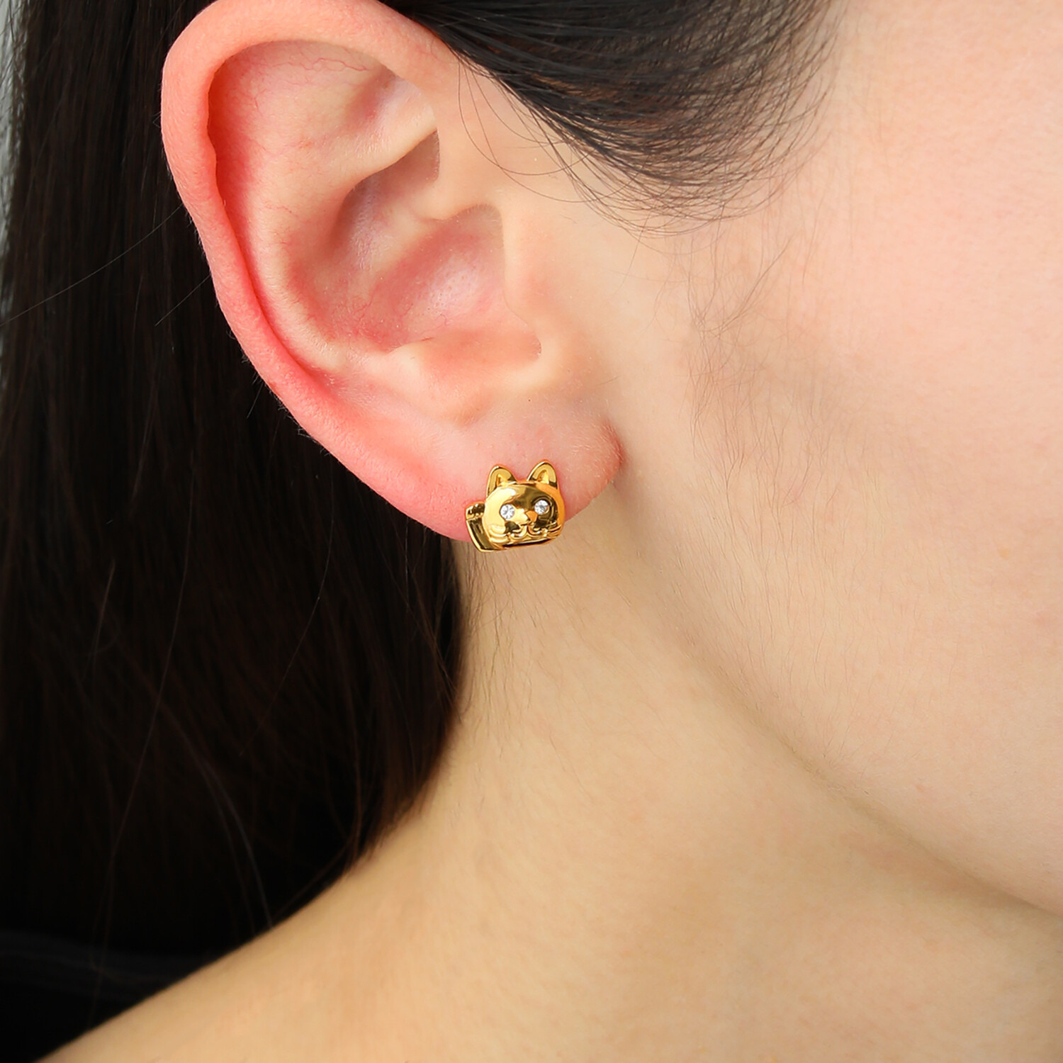 フルーフ シルバー ホワイトサファイア 招き猫モティーフ ピアス