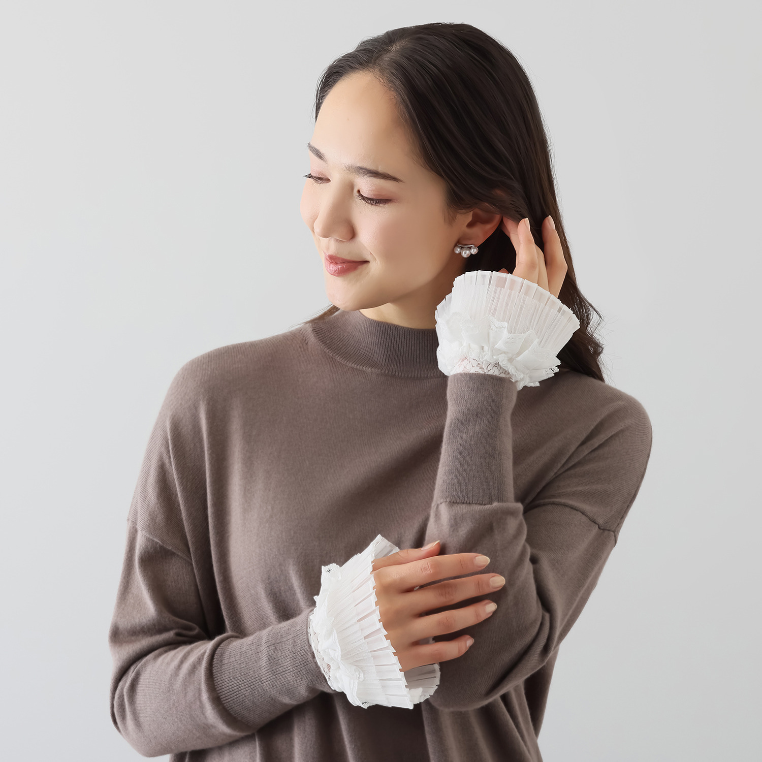 メルレット 手の甲が隠せる プリーツフリル 付け袖