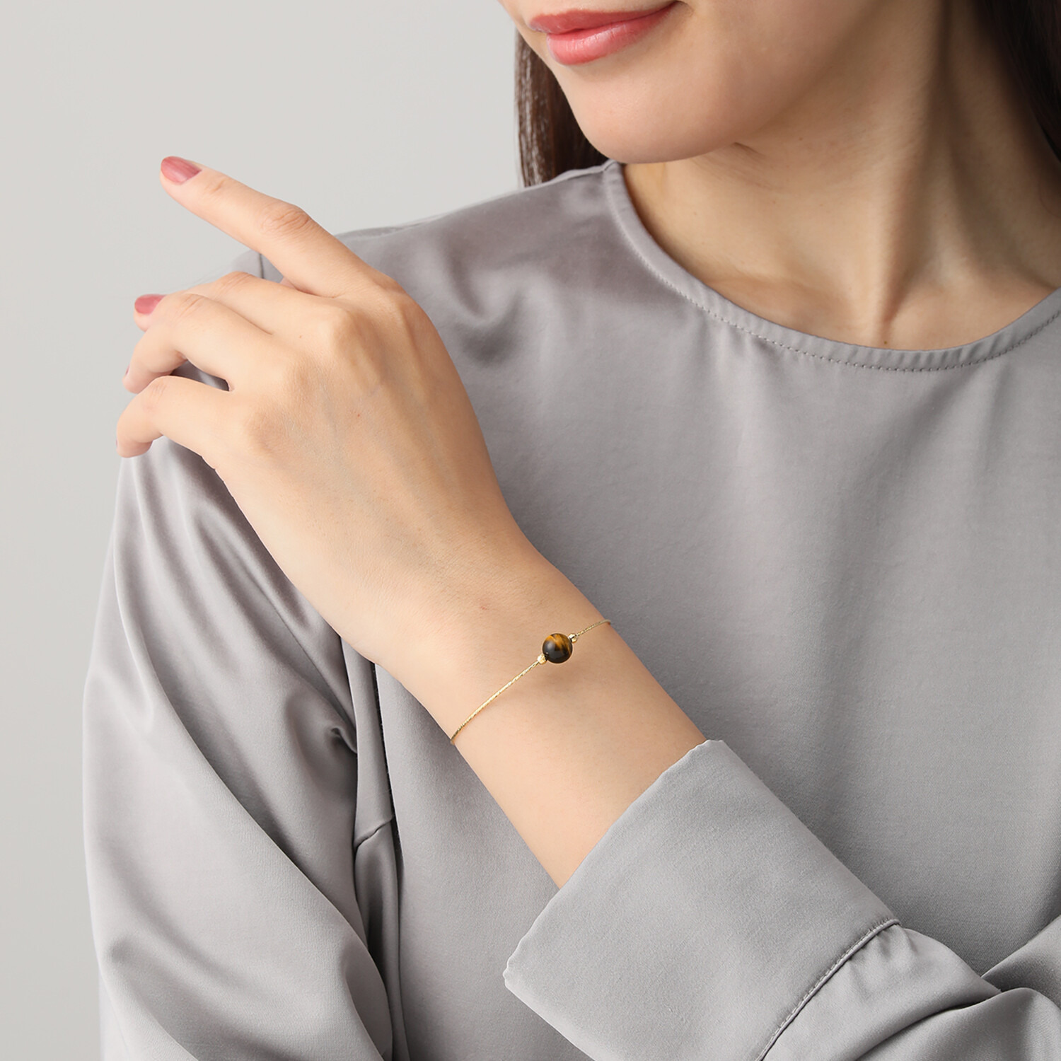 オーサムジェムズ １８Ｋ タイガーアイ ミラーカットチェーン フレキシブルブレスレット