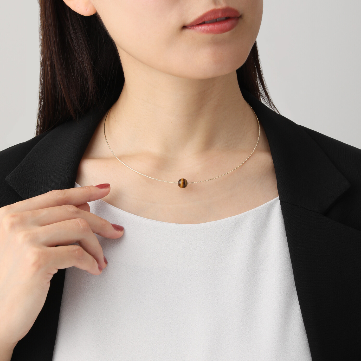 オーサムジェムズ １８Ｋ タイガーアイ ミラーカットチェーン フレキシブルネックレス