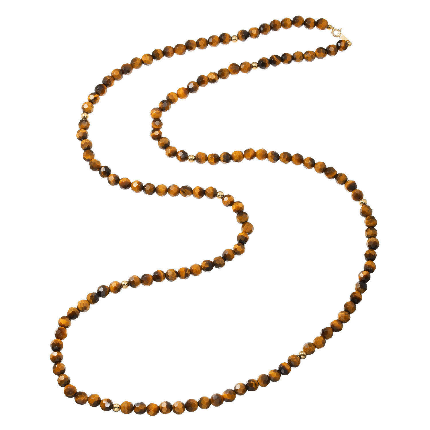 オーサムジェムズ １８Ｋ タイガーアイ ファセットビーズ ロングネックレス