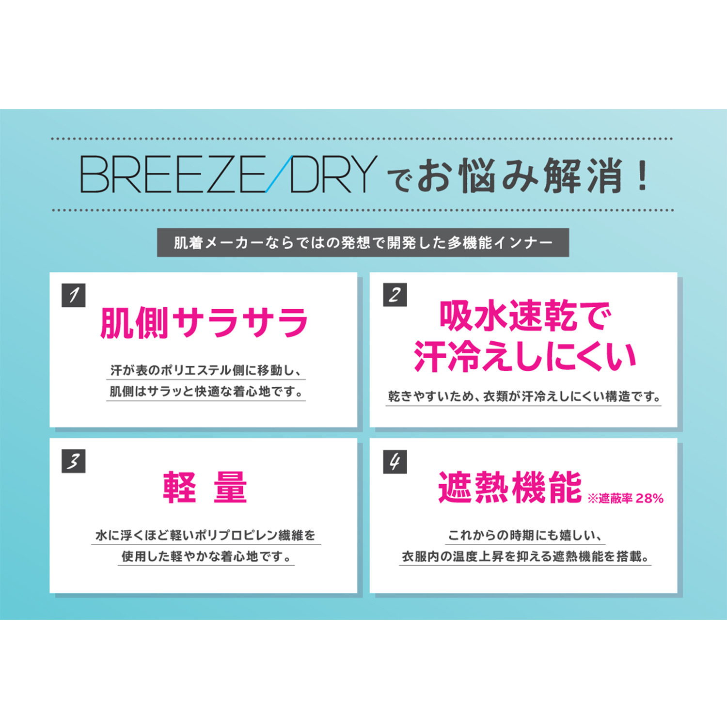 ブリーズドライ 遮熱＆汗対策 快適さらさら 半袖インナー３枚セット