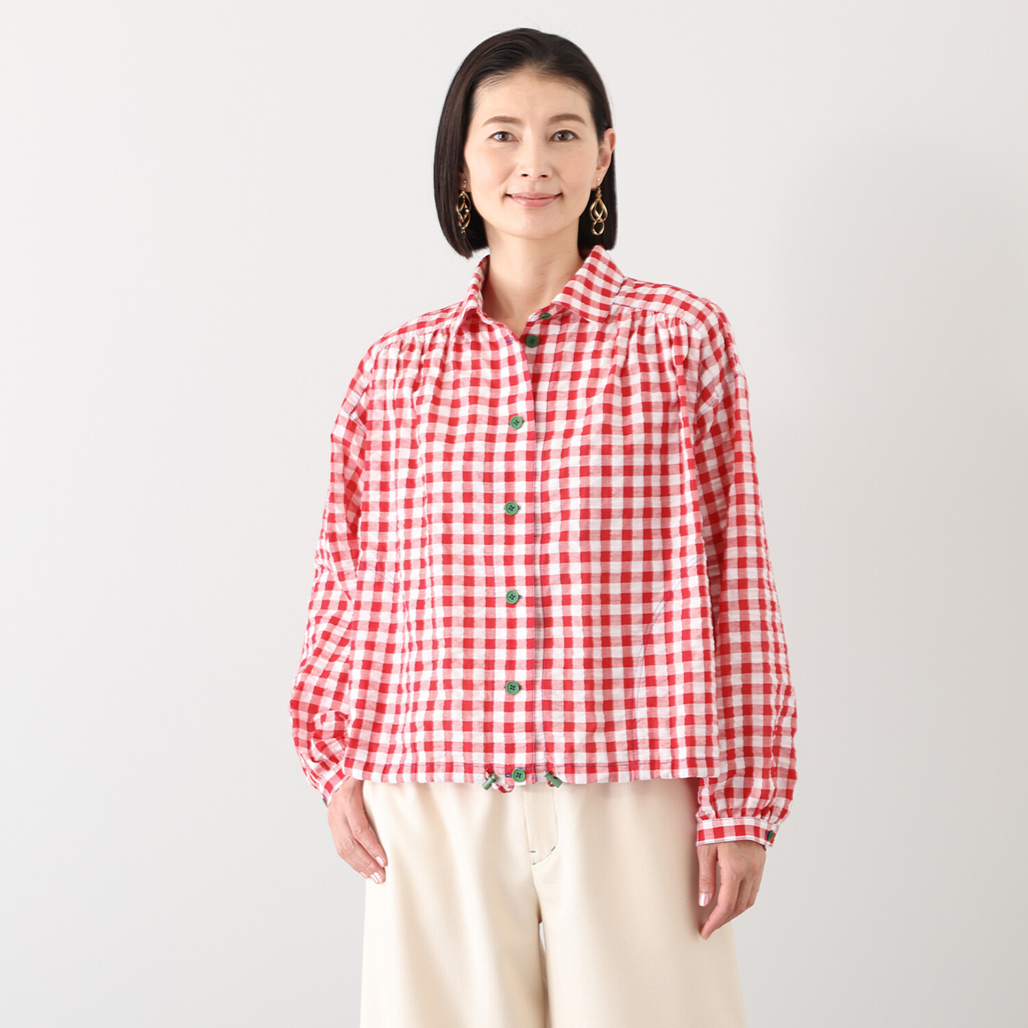 ハヤマ　ブリーズ ギンガムチェック ブラウス