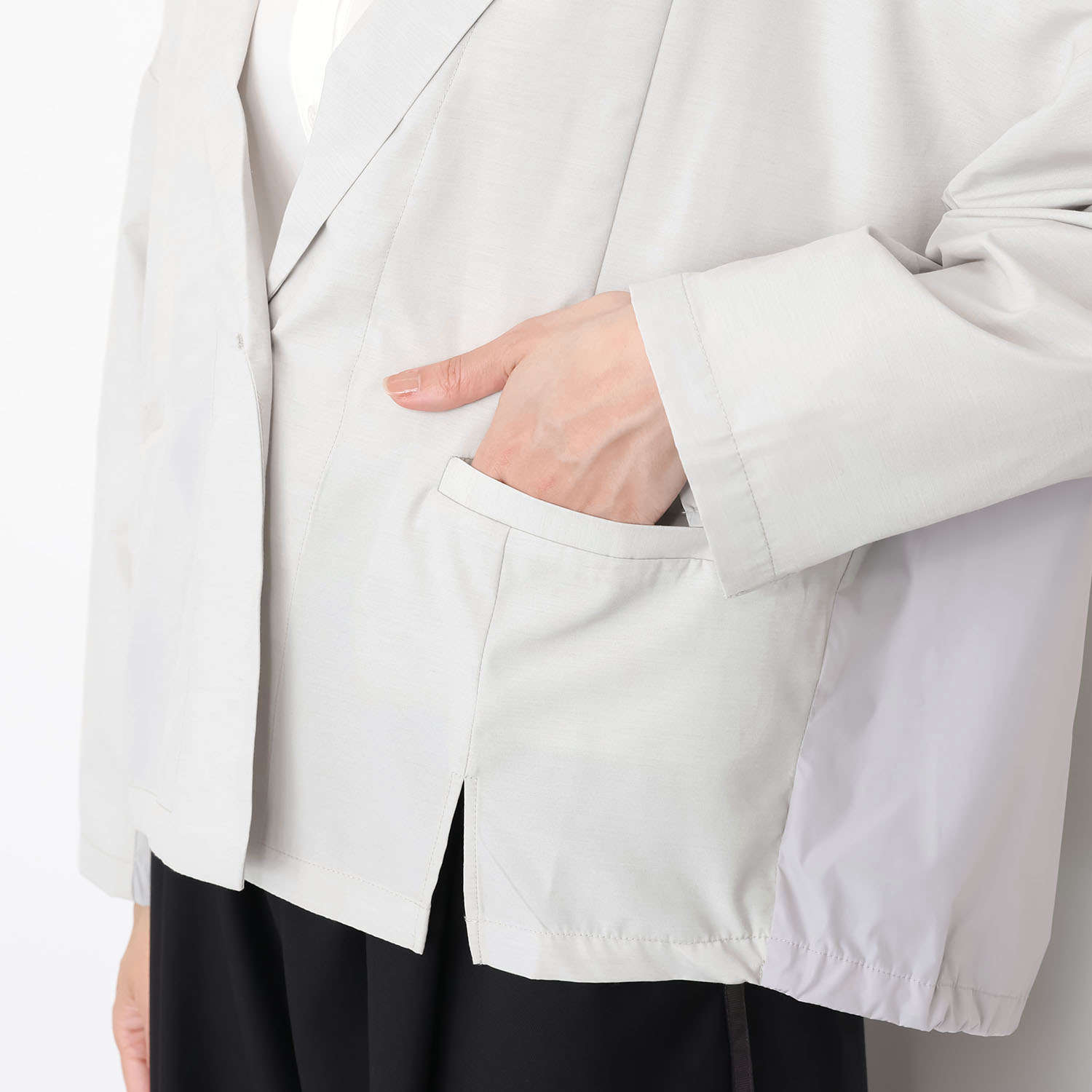 ヨウゾウカタブキ モードエアリー タフタコンビ テーラードカラー ジャケット