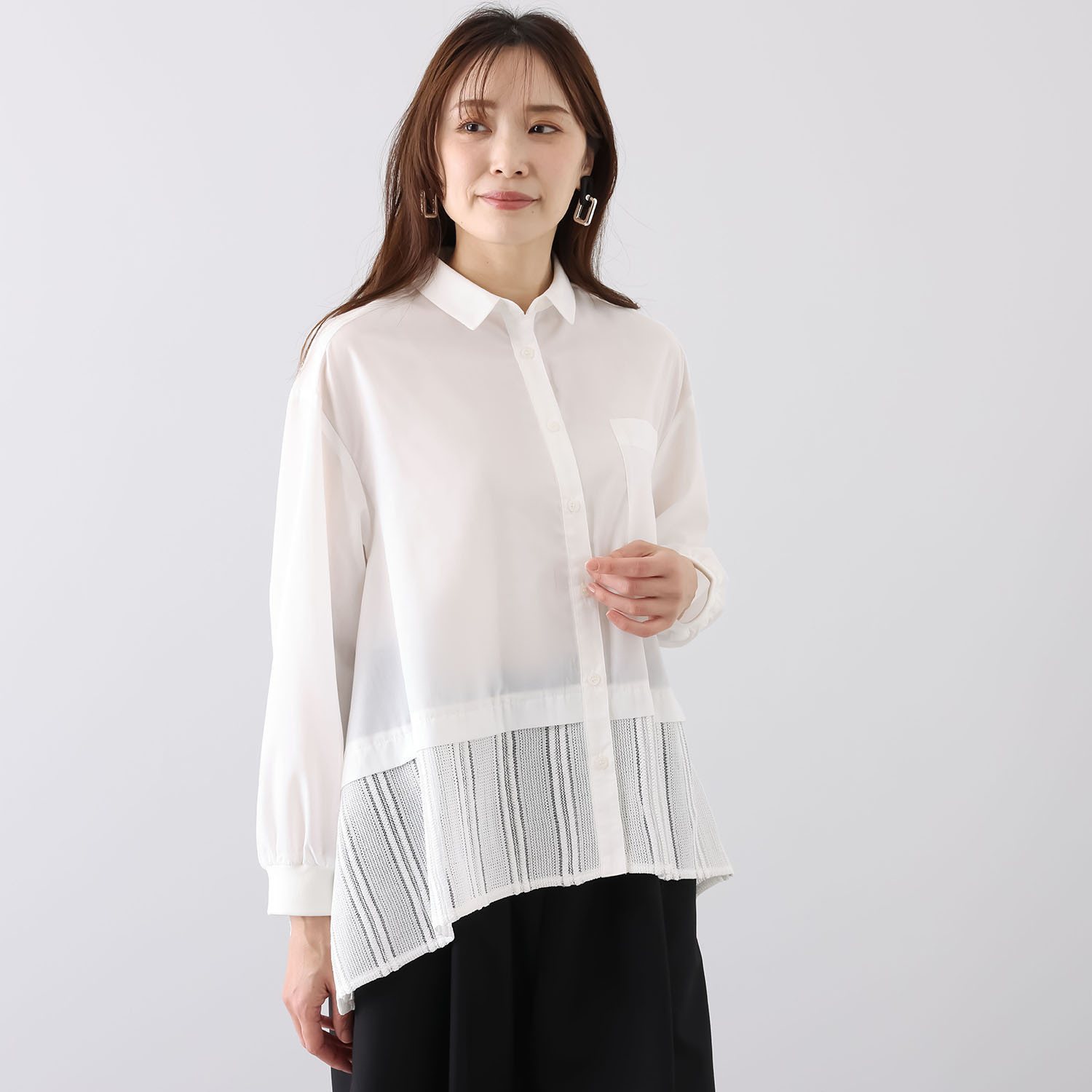 ヨウゾウカタブキ ストライプレース ドッキングシャツ