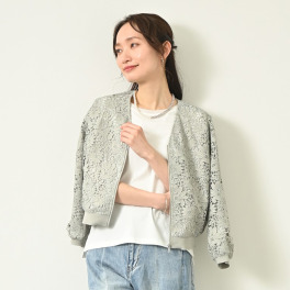元町ゼラール 華やかで美しい エンブロイダリーレース Ｖネックブルゾン