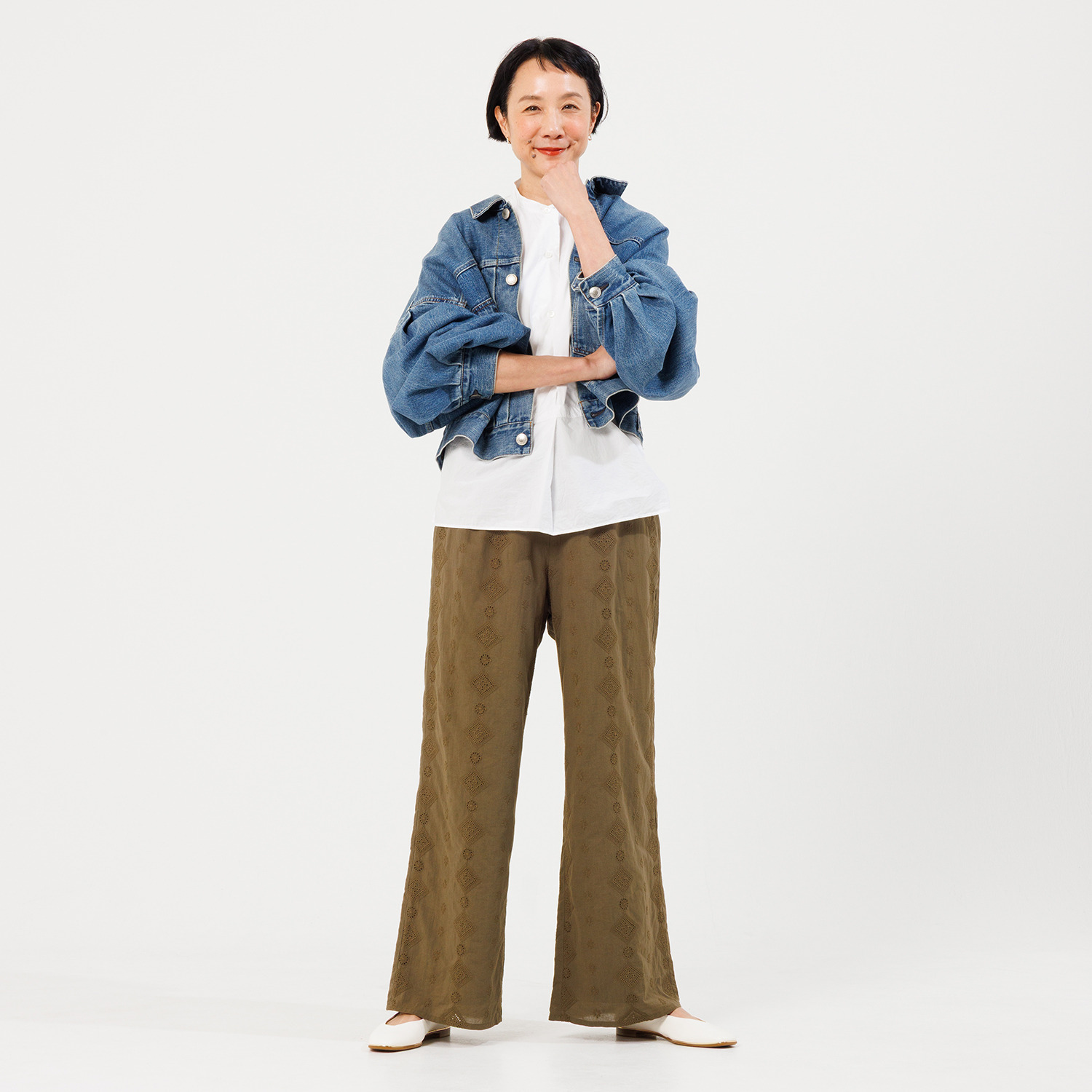 プーカ 綿１００％総レース ワイドパンツ