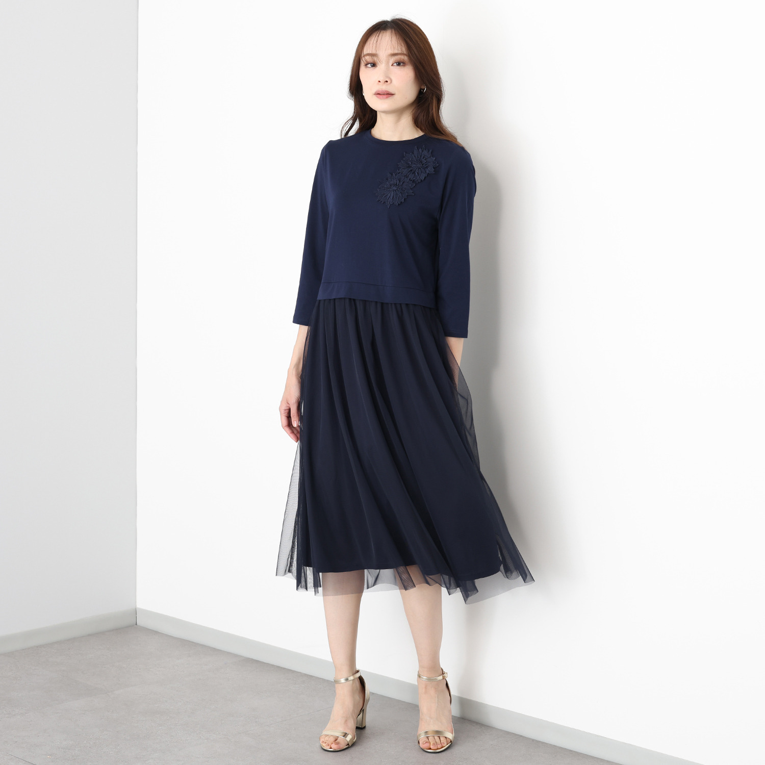 メゾン馬里邑 異素材ミックス 切替ワンピース