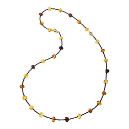 久慈琥珀 アンバー＆ ブラックスピネル ランダムマルチカラー ロングネックレス