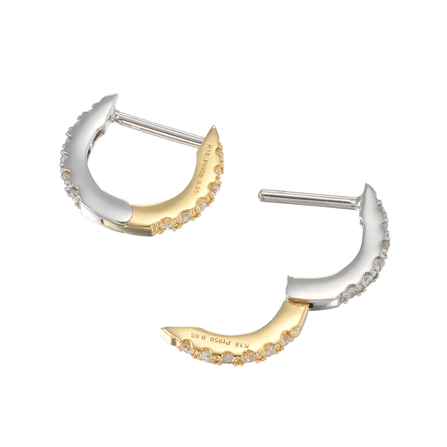 ディーラリエ プラチナ９５０＆１８Ｋ トータル ０．１カラットＵＰ ダイヤモンド リバーシブルフープピアス