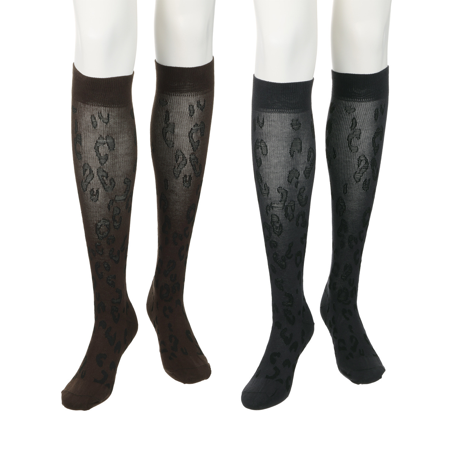 メディカルステイフィット 段階式着圧１４０デニール 綿混レオパード ハイソックス２足セット