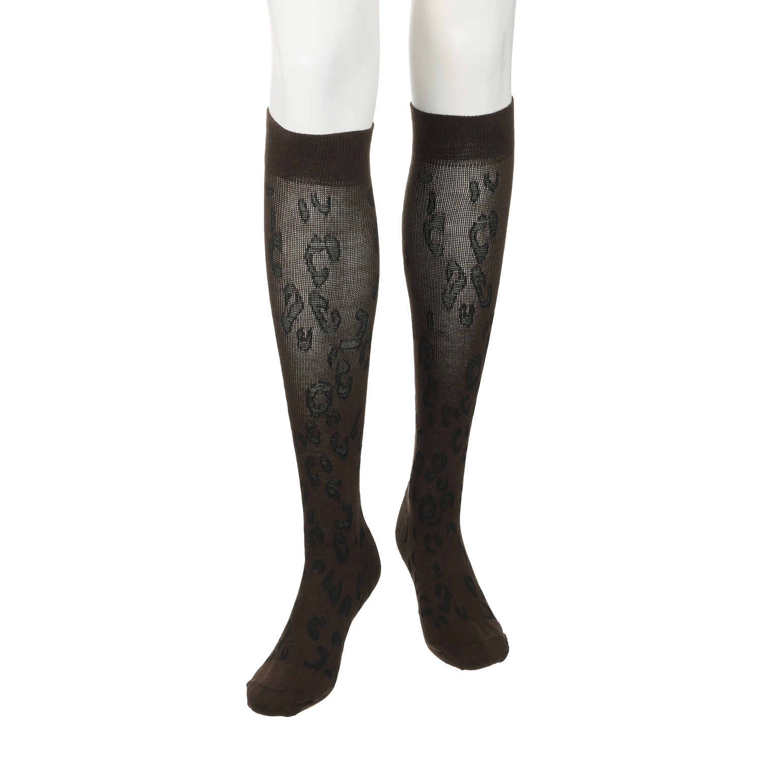 メディカルステイフィット 段階式着圧１４０デニール 綿混レオパード ハイソックス２足セット