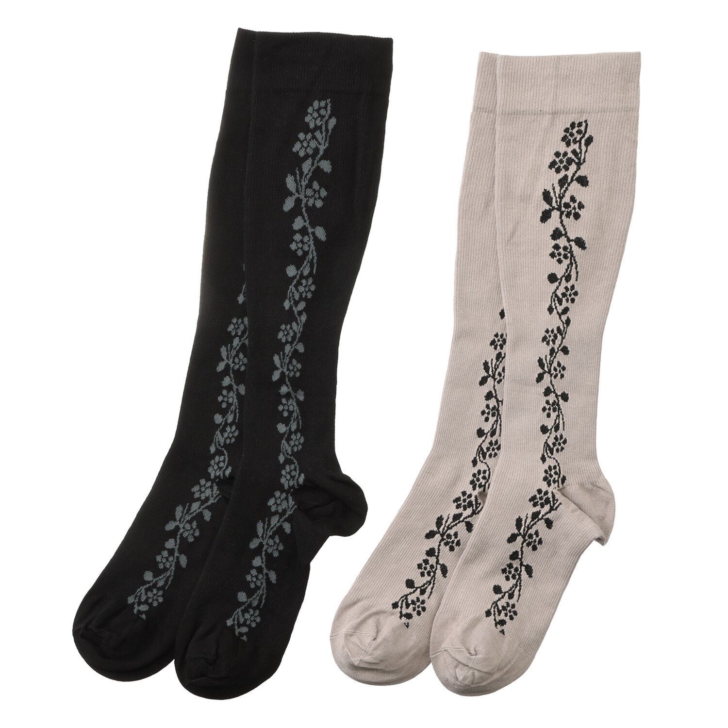 メディカルステイフィット ありがとう２３周年！！ 段階式着圧１４０デニール 綿混フローラル ハイソックス２足セット